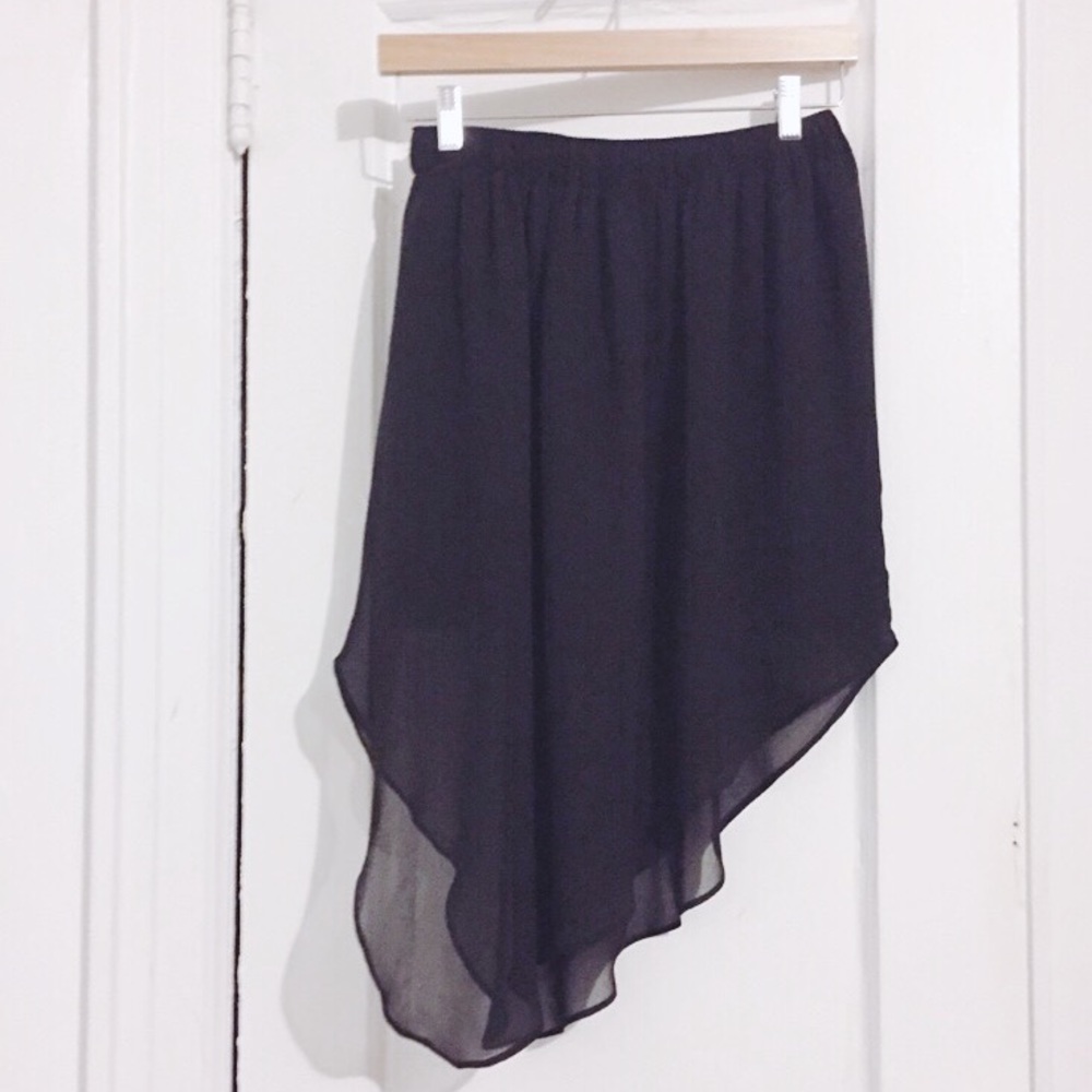 BCBG Asymmetrical Sheer Waterfall Midi Skirt